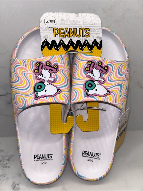 Peanuts Shoes - Peanuts Snoopy Slippers Ladies Rainbow Swirl Size 9/10 Open Toe Slides